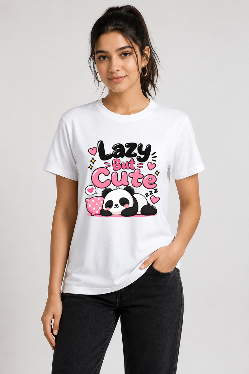 Lazy But Cute Panda Printed T-Shirt