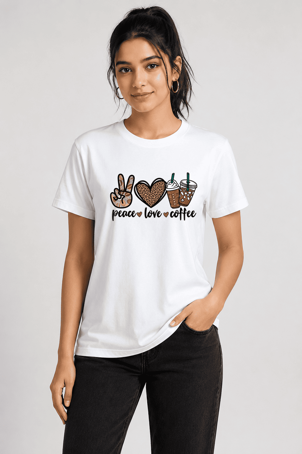 Peace Love Coffee Printed T-Shirt