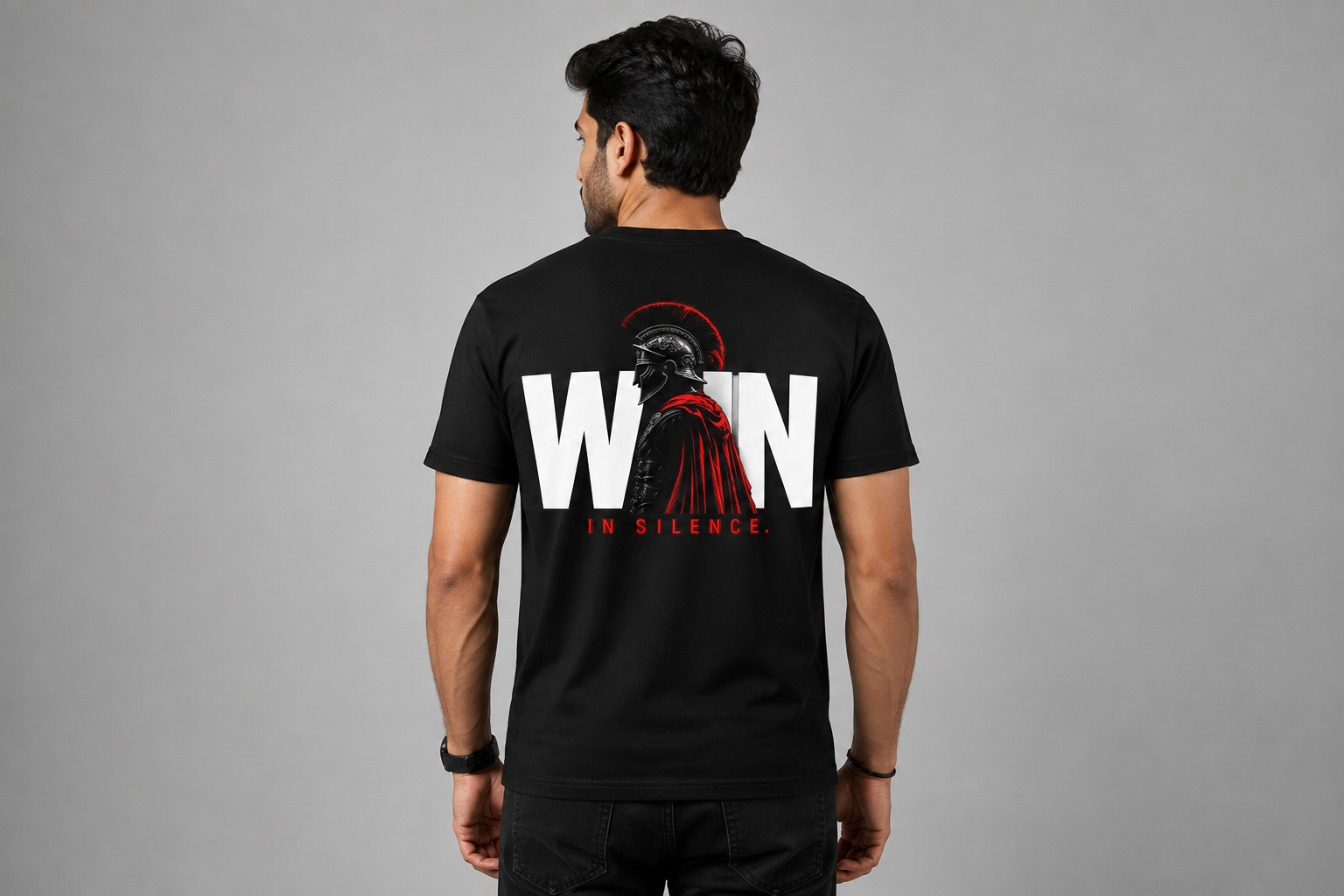 Win In Silence Spartan Graphic Back Print T-Shirt