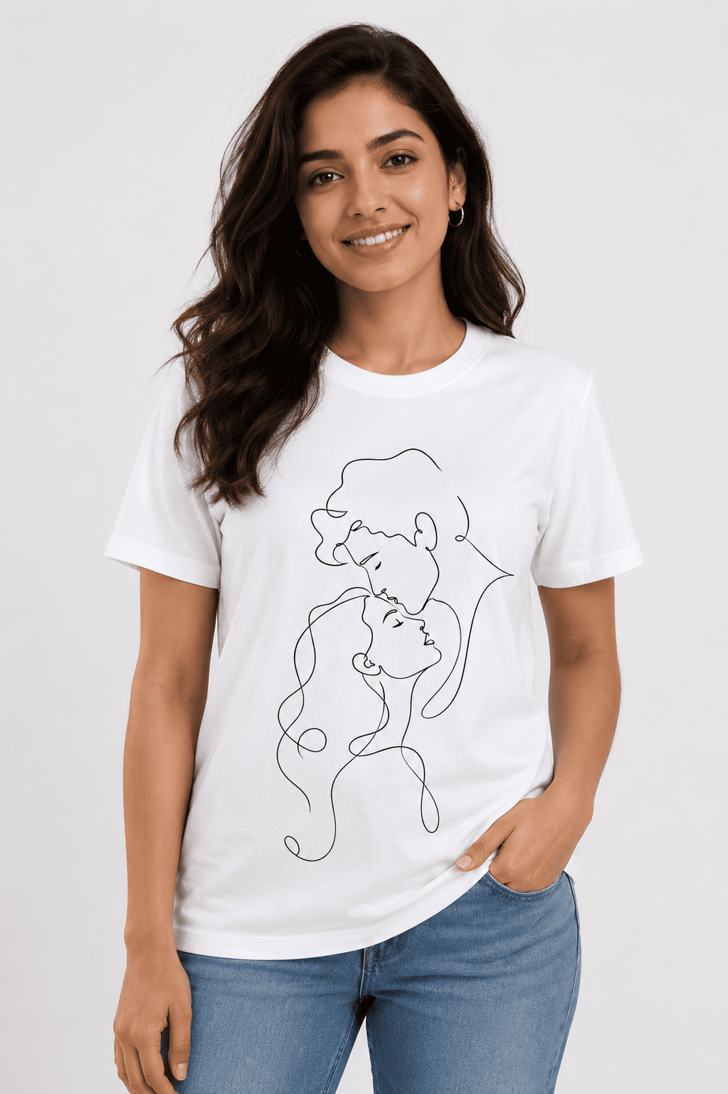 Love Couple Line Art Printed T-Shirt